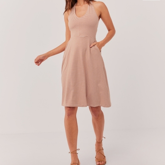 Pact Dresses & Skirts - NEW Pact Fit & Flare Orange Cream Organic Cotton Stripe Halter Dress Size Large